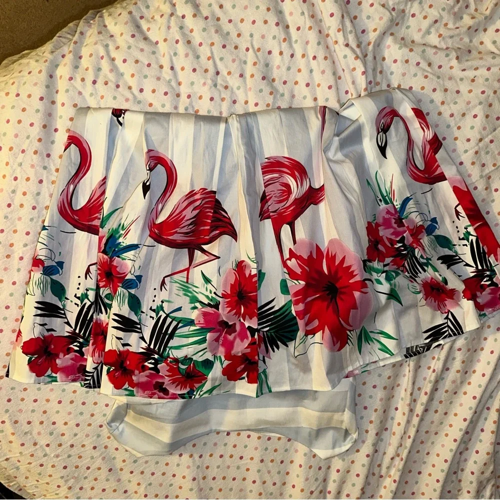 50s Style Flamingo Dress - XL - Blue Striped - New Without Tags - Retro Look - Picture 3 of 3
